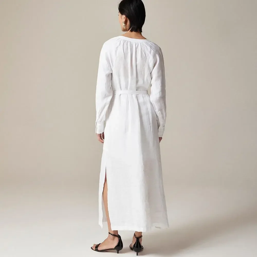 J.Crew Cabana Long Sleeves V-Neck Dress In Linen - XXS